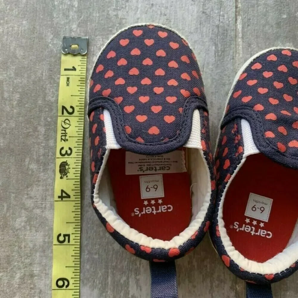 CARTER'S Baby Girls Valentines Day Crib Shoes Soft Sole Slip On 6-9 Months NEW